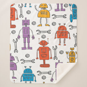 Manta Sherpa Robots de garabatos. Patrón sin foco. Personalizad