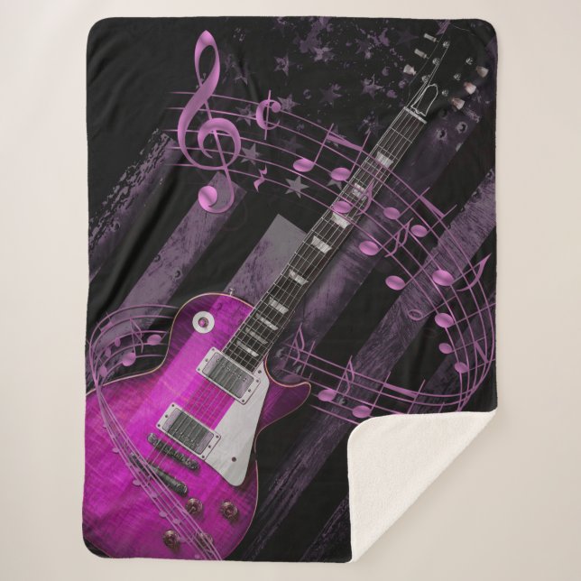 Manta Sherpa Rock Rosado: Guitarra de Bandera Industrial Americ (Anverso)