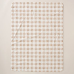 Manta Sherpa Rojas Cuadros de Crema Beige Rosado