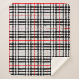 Manta Sherpa Rojo blanco negro Gingham   Tejido clásico de cuad