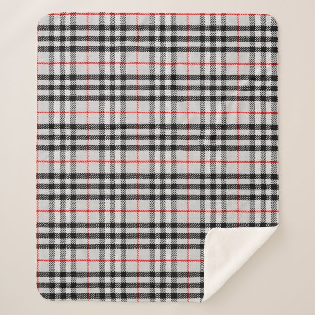 Manta Sherpa Rojo blanco negro Gingham | Tejido clásico de cuad (Anverso)