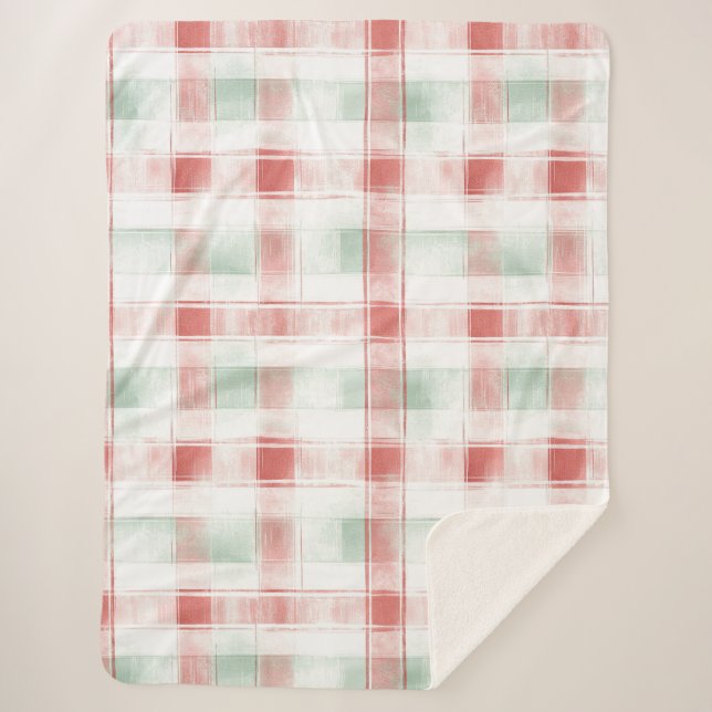 Manta Sherpa Rojo Menta Mocha de Menta Plaid Rayas   (Anverso)