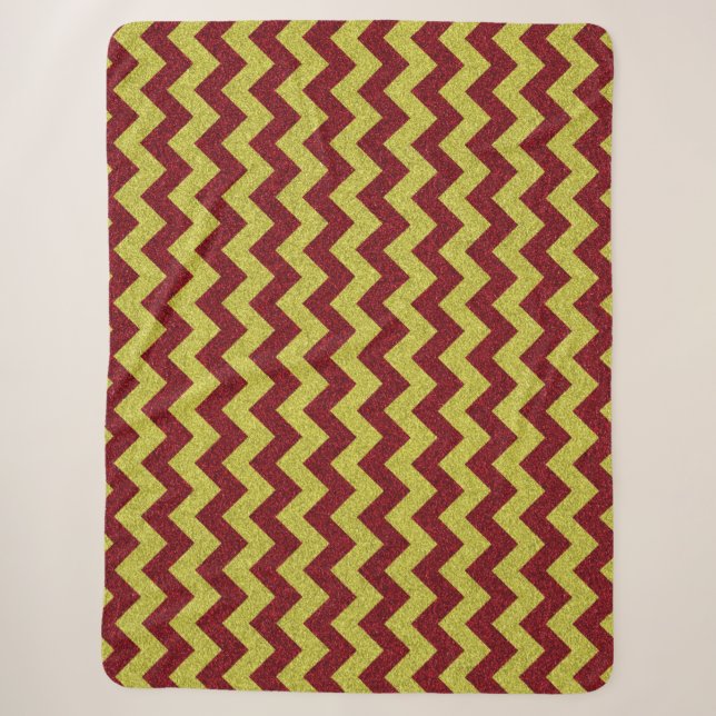 Manta Sherpa Rojo y Dorado Glitter Zig Zag (Anverso)