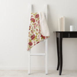 Manta Sherpa Rojos de patrón floral jacobino rosan crema de oro