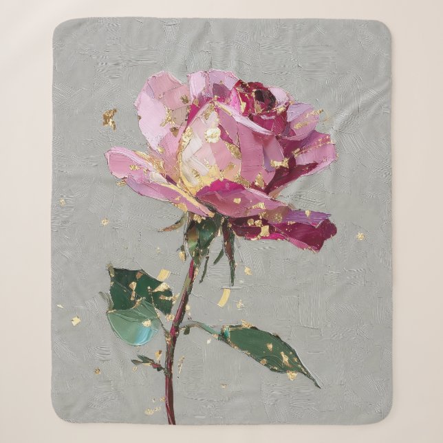 Manta Sherpa Rosa Artística Rosa y Hoja de Oro (Anverso)