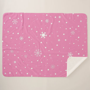 Manta Sherpa Rosa con Polkadots blancos y copos de nieve