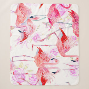 Manta Sherpa Rosa Flamingo: Floral de aves acuáticas