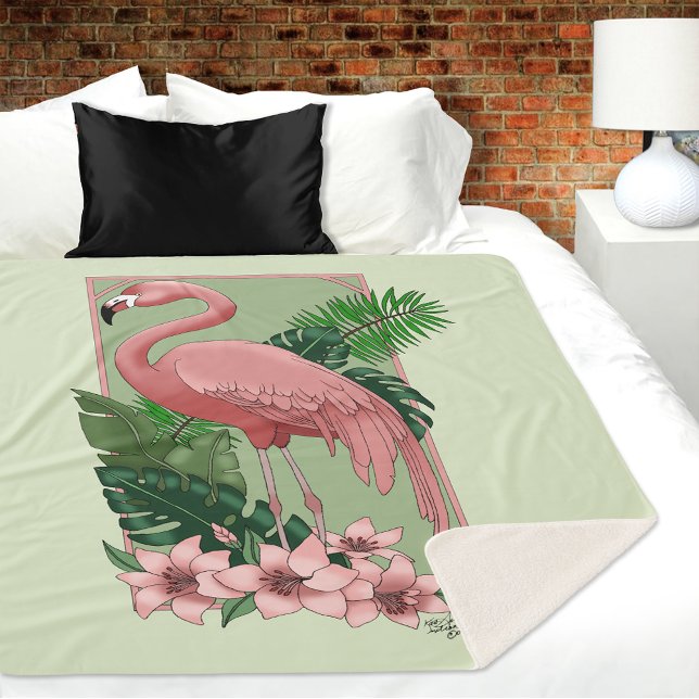 Manta Sherpa Rosa Flamingo Green Leaves Lily (Subido por el creador)