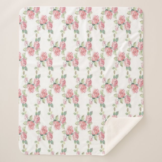 Manta Sherpa Rosa Floral Shabby Chic (Anverso)