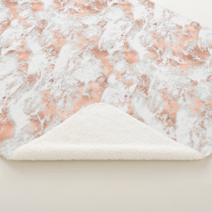 Manta Sherpa Rosa Oro Mármol Blanco Glitzy
