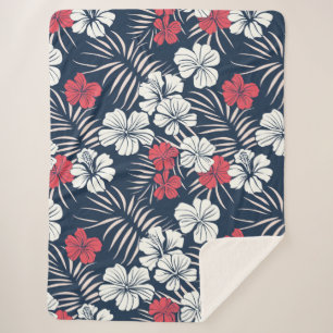Manta Sherpa Rosa Tropical y Floral Azul Marino