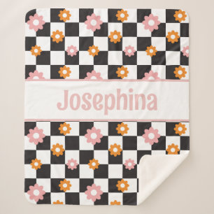 Manta Sherpa Rosa y Naranja retro floral personalizado