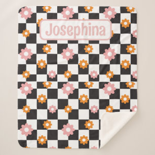 Manta Sherpa Rosa y Naranja retro floral personalizado