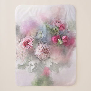 Manta Sherpa Rosas acuarelas Flores Plantilla floral moderna