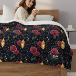 Manta Sherpa Rosas Borgoña y Faroles Dorados