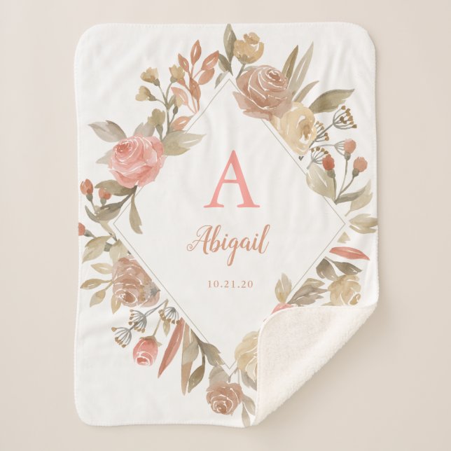 Manta Sherpa Rosas de cosecha personalizada Wreath Sherpa Blank (Anverso)