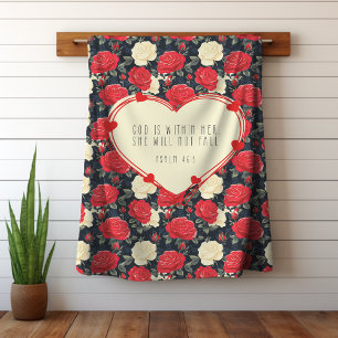 Manta Sherpa Rosas de la Biblia Cristiana Rojo y Negro Verso de