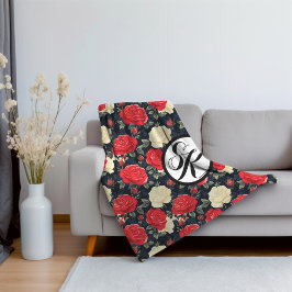 Manta Sherpa Rosas en miniatura y monograma