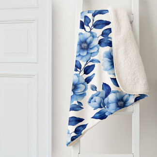 Manta Sherpa Rosas florales azules de Delft