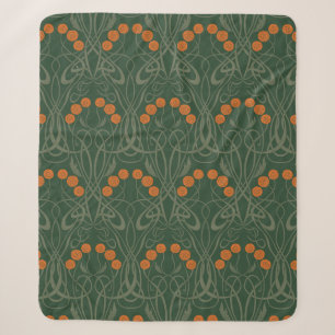Manta Sherpa Rosas naranjas y tallos sinuosos Art Nouveau