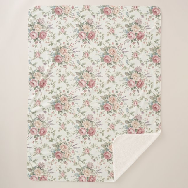 Manta Sherpa Rosas Pastel Elegantes Shabby Chic (Anverso)
