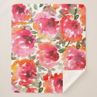 Manta Sherpa rosas rojas de Shabby, patrón sin costuras.