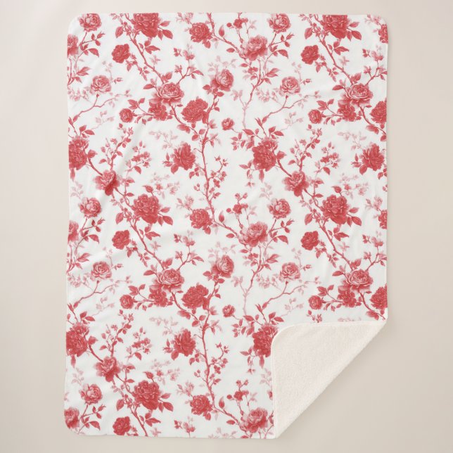 Manta Sherpa Rosas Rojas Floral (Anverso)