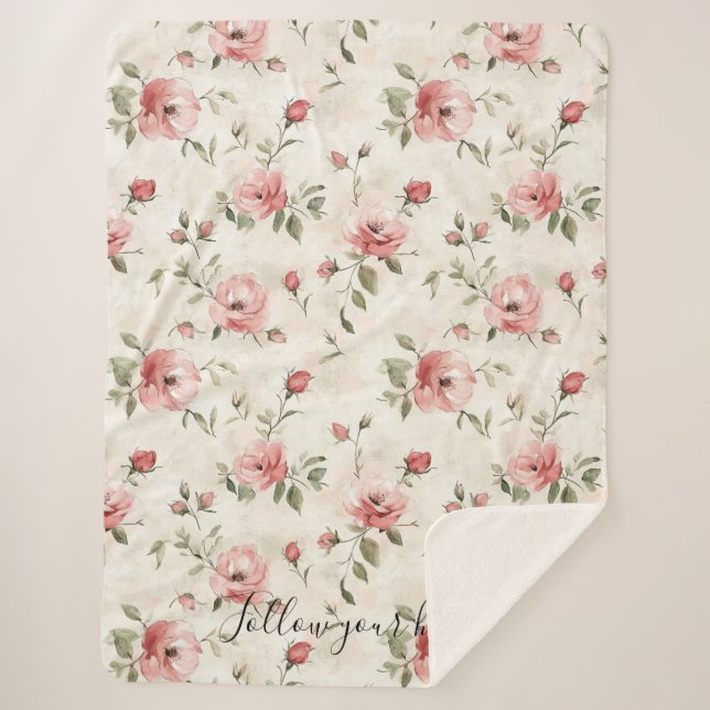 Manta Sherpa Rosas Rosadas Floral (Anverso)