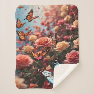 Manta Sherpa Rosas y mariposas