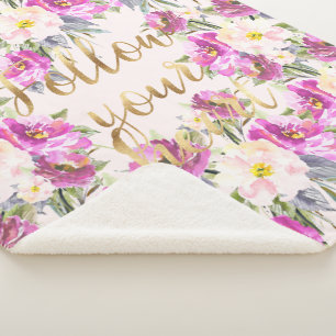 Manta Sherpa Roses rosas rosas, oro floral, sigue tu corazón