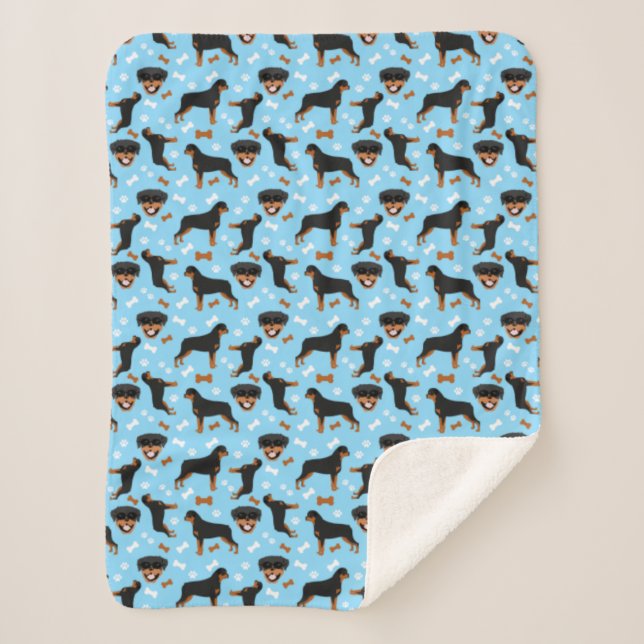 Manta Sherpa Rottweiler Rottie Dog Pattern Blue (Anverso)