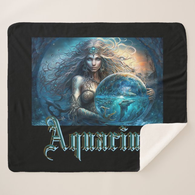 Manta Sherpa Rótulo Aquarius Zodiac (Anverso (horizontal))