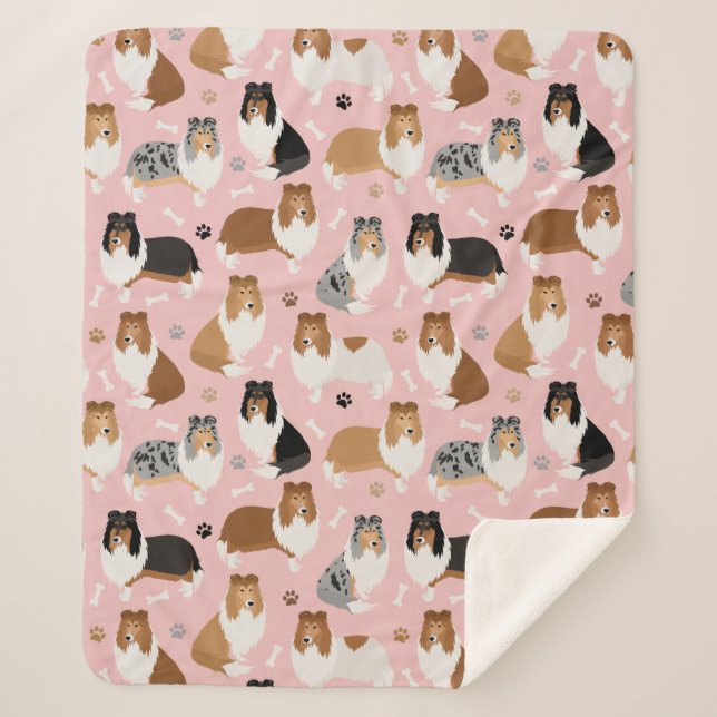 Manta Sherpa Rough Collie Paws and Bones Sherpa Blanket (Anverso)