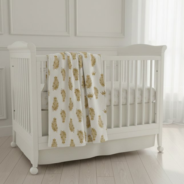 Manta Sherpa Royal Gold Palm & Crown Pattern Custom Sherpa Baby (Subido por el creador)