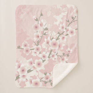 Manta Sherpa Rubor Vintage Flor de Cerezo Rosa