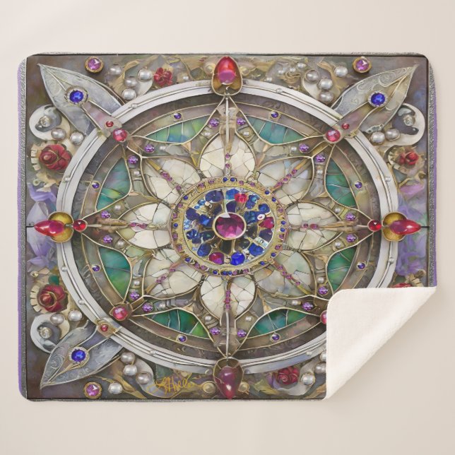 Manta Sherpa Ruby, Amethyst, Sapphire y Pearl Mandala (Anverso (horizontal))