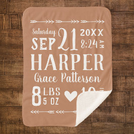 Manta Sherpa Rust Baby Girl Nacimientos Estadísticas Keepsake