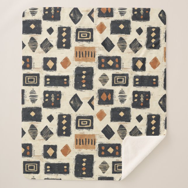 Manta Sherpa Rustic Mudcloth Geometric Pattern (2) (Anverso)