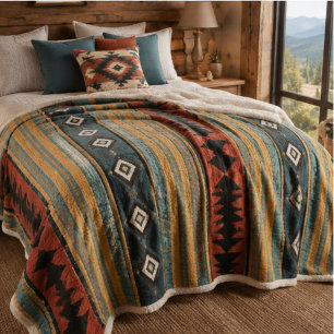 Manta Sherpa Rustic Southwestern Teal Terracotta Navy Geometric