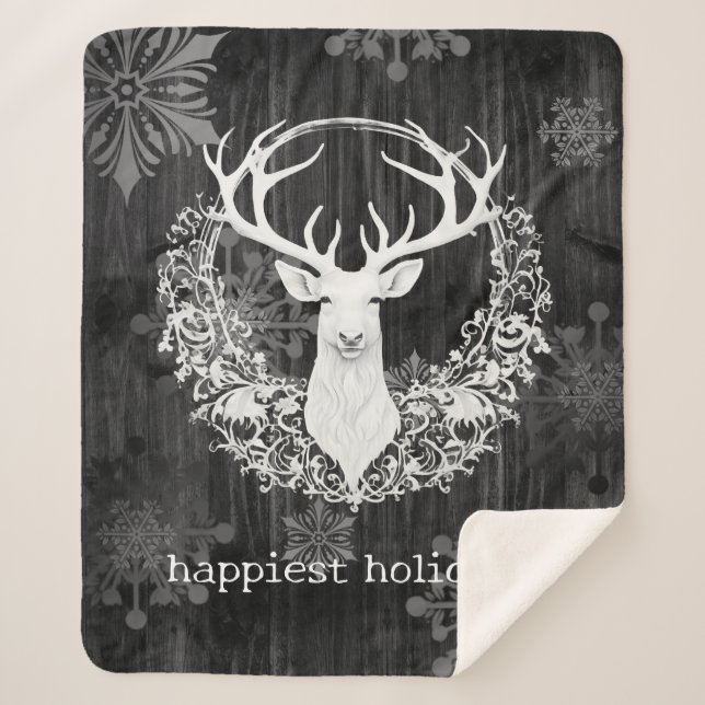 Manta Sherpa Rústica acuarela de reno blanco (Anverso)