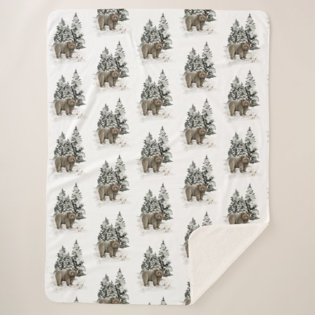 Manta Sherpa Rústica cabaña alaska grizzly oso bosque de bosque (Anverso)