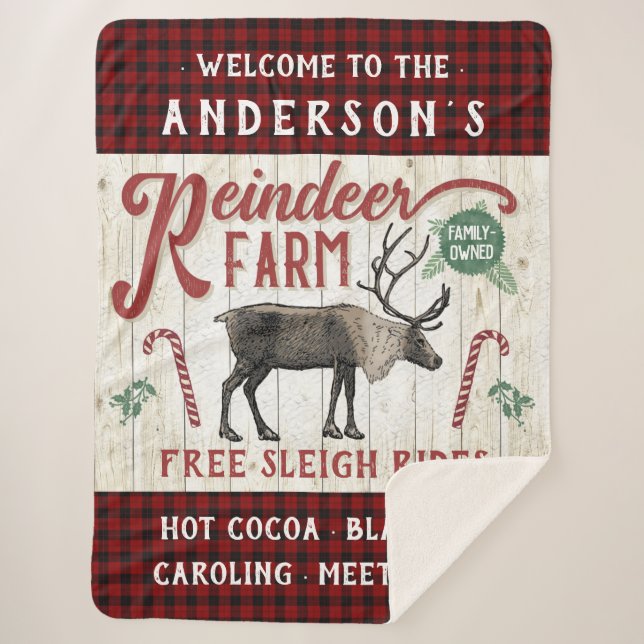 Manta Sherpa Rústica granja de renos nombre personalizado de gr (Anverso)