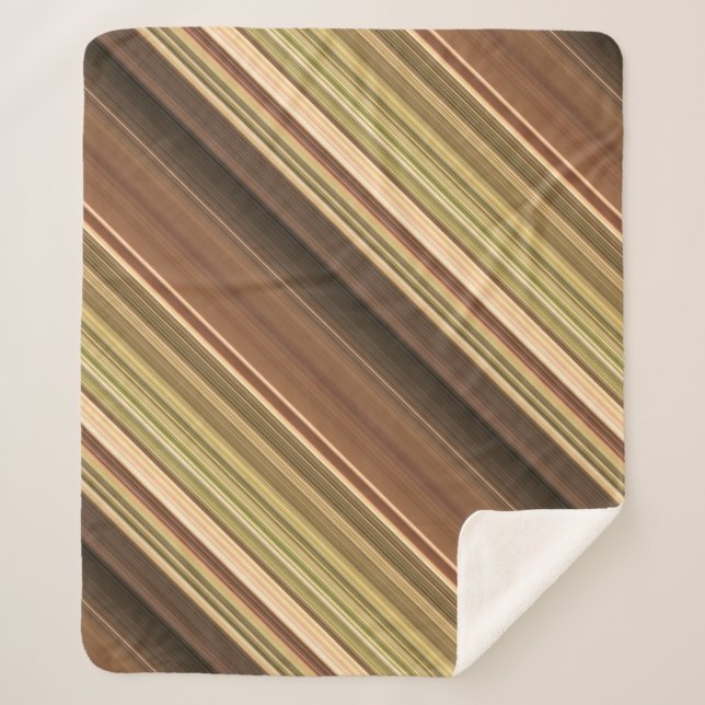 Manta Sherpa Rústico Oak Brown y Green Stripe (Anverso)