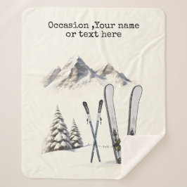 Manta Sherpa Rústico Watercolor Ski Snow Tree Mountain Winter