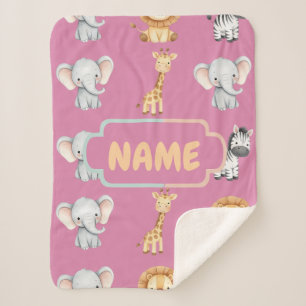 Manta Sherpa Safari Personalizado Animales Tiernos Pastel para 