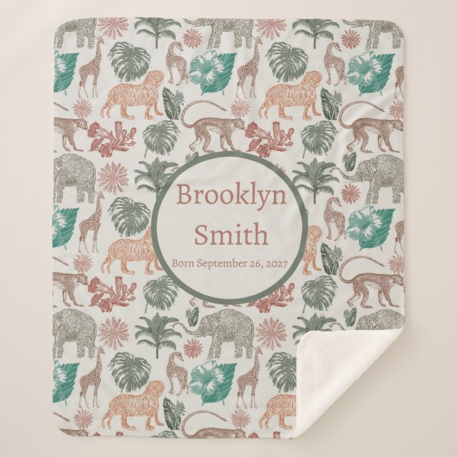 Manta Sherpa Safari personalizado de la jungla de boho (Anverso)