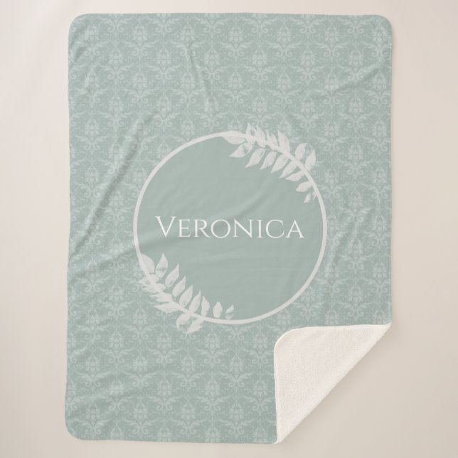 Manta Sherpa Sage Green Elegant Damask Personalizado (Anverso)