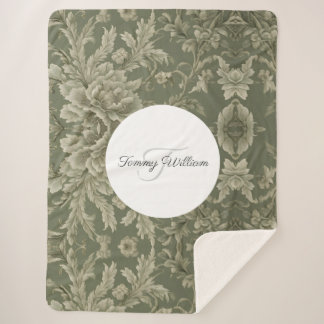 Manta Sherpa Sage Green Flora Elegante