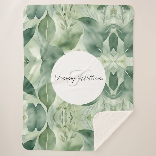 Manta Sherpa Sage Green Flora Elegante (Anverso)