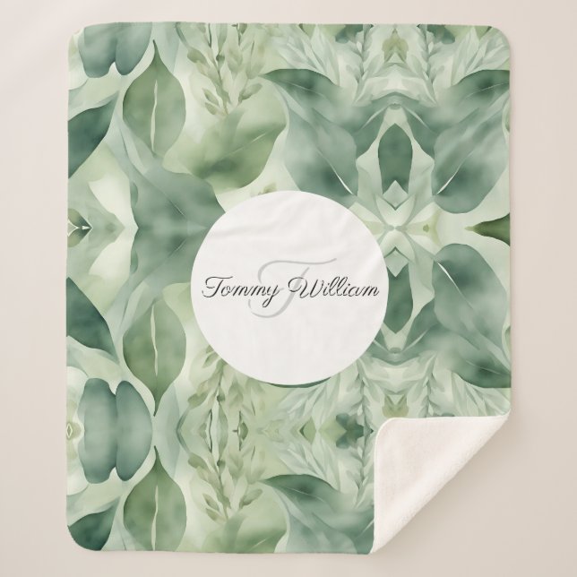 Manta Sherpa Sage Green Flora Elegante (Anverso)